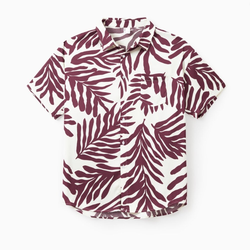 NWT Family Matching Outfits Red Leaf Print Men Shirts Hawaii/Resort/Casual